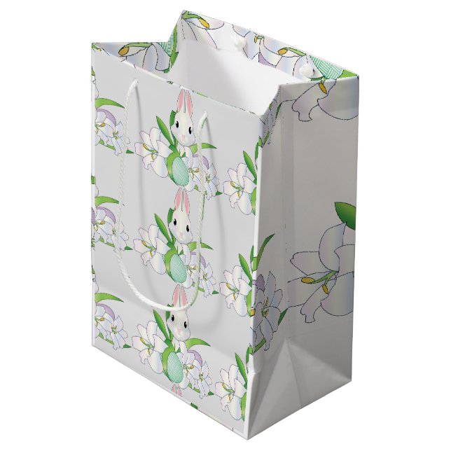 Bolsa De Regalo Mediana Easter Bunny White Lilies (Angulo Anverso)