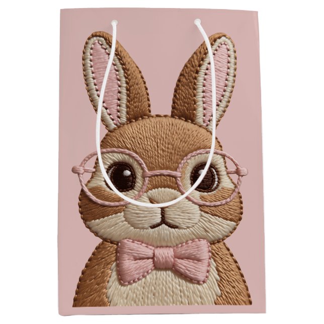 Bolsa De Regalo Mediana Easter Bunny with Glasses & Bow – Embroidered Look (Anverso)