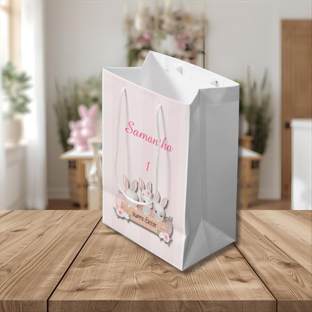 Bolsa De Regalo Mediana Easter Gift Bag - Kawaii Bunnies & Pastel Roses (Subido por el creador)