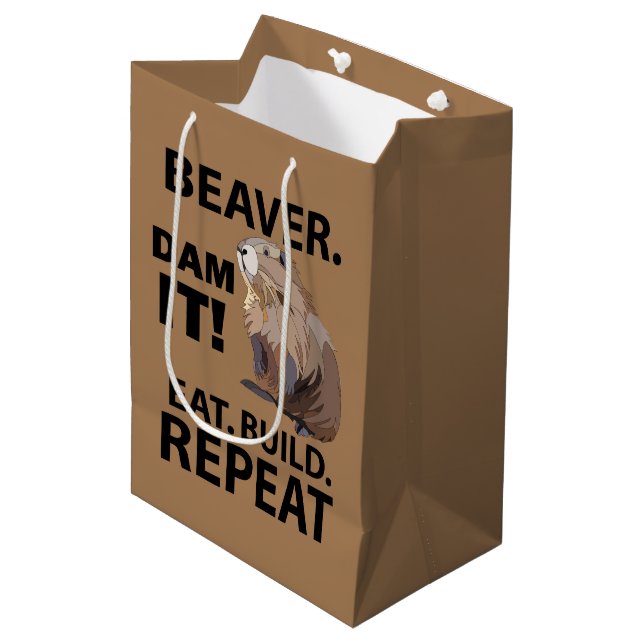 Bolsa De Regalo Mediana Eat Build Repeat Funny Beaver Animal (Angulo Anverso)