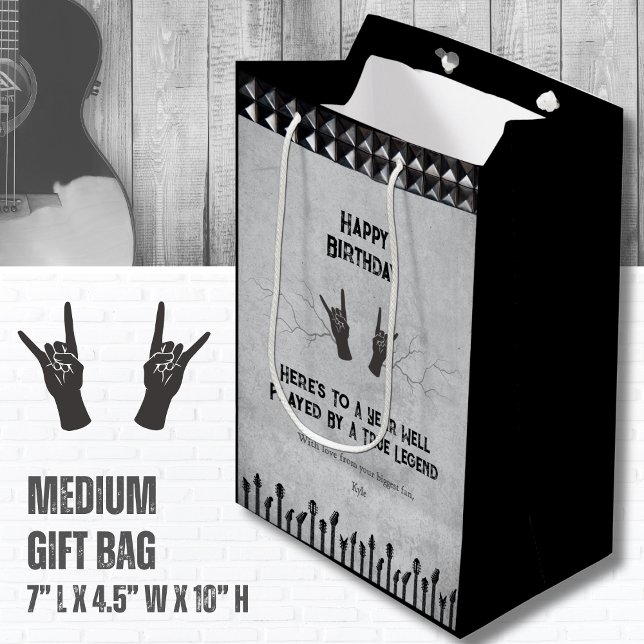 Bolsa De Regalo Mediana Edgy Rock and Roll Guitar Cumpleaños (Celebrate your favorite Legend with this fully customizable Rockstar Birthday Gift Bag)