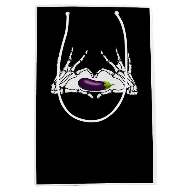 Bolsa De Regalo Mediana Eggplant Classic - Skeleton Hands Heart (Anverso)