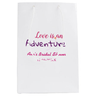 BOLSA DE REGALO MEDIANA EL AMOR ES UNA AVENTURA ROSA MORADO DESPEDIDA DE S