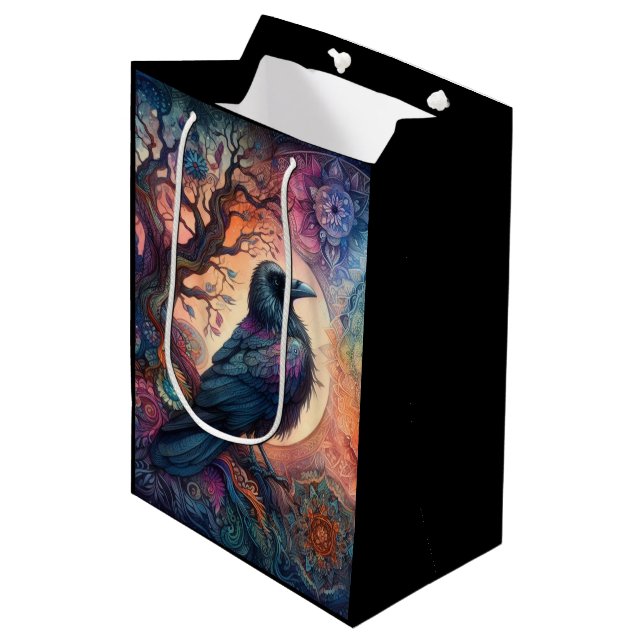 Bolsa De Regalo Mediana El árbol del cuervo de la vida Mandala Pagan (Angulo Anverso)