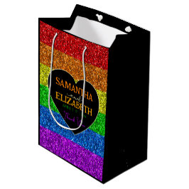 Bolsa De Regalo Mediana El arco iris de la bandera LGBT enciende boda Grac