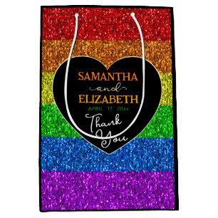 Bolsa De Regalo Mediana El arco iris de la bandera LGBT enciende boda Grac