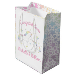 Bolsa De Regalo Mediana El arcoiris de Baby Shower Pastel de Unicorn