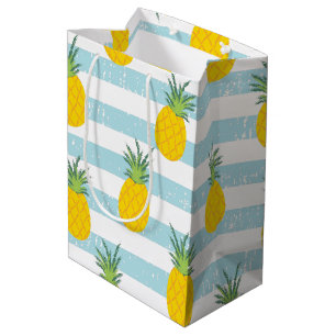Bolsa De Regalo Mediana El blanco azul de moda raya el modelo de la piña