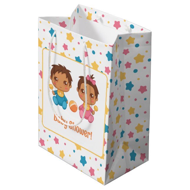 Bolsa De Regalo Mediana El Chica de Baby Shower Twins Stars Dark (Angulo reverso)