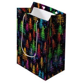 Bolsa De Regalo Mediana El colorido árbol de Navidad resplandeciente en un