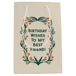 Bolsa De Regalo Mediana El cumpleaños desea un marco floral elegante