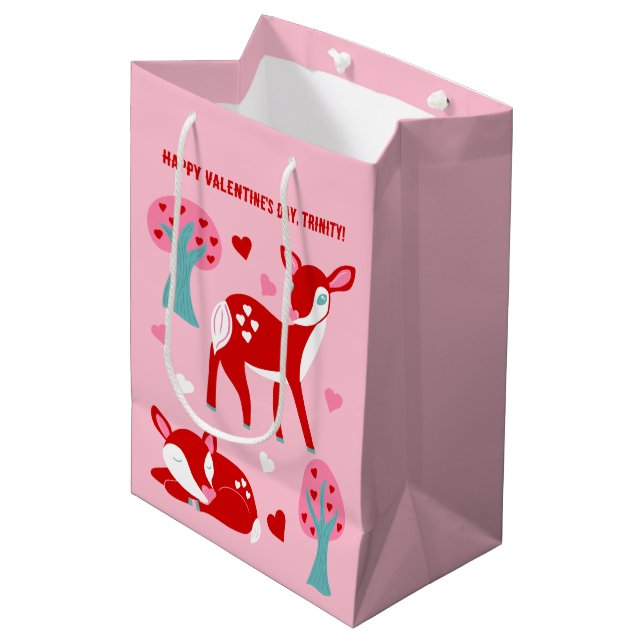 Bolsa De Regalo Mediana El día de San Valentín Cute Red Deer Personalizado (Angulo Anverso)