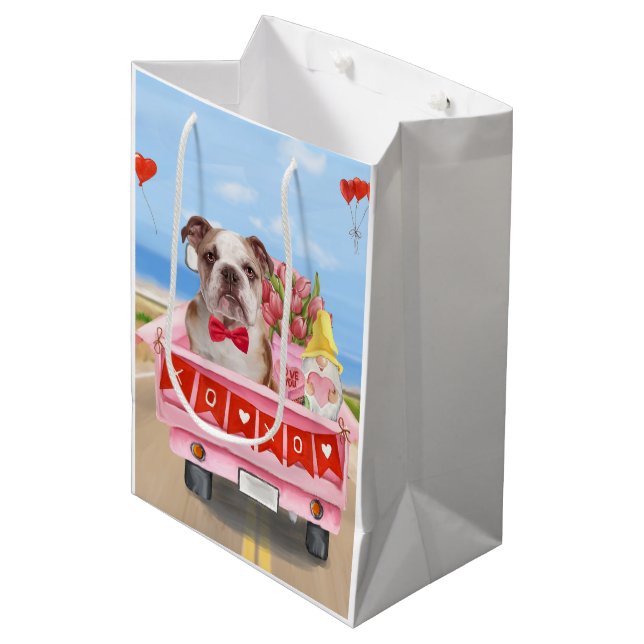Bolsa De Regalo Mediana El día de San Valentín de Bulldog inglés Truck Hea (Angulo Anverso)