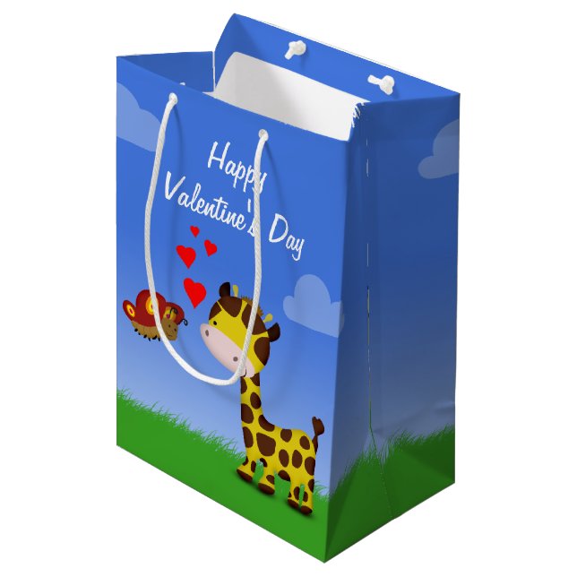 Bolsa De Regalo Mediana El día de San Valentín de Giraffe y Mariposa (Angulo Anverso)