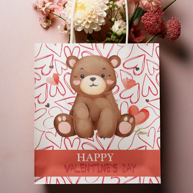 Bolsa De Regalo Mediana El día de San Valentín del oso acuarela (Watercolor Bear Valentine's Day Medium Gift Bag)