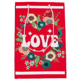 Bolsa De Regalo Mediana El día de San Valentín Rojo de amor floral retro