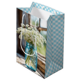 Bolsa De Regalo Mediana El encaje de la Reina Ana en Aqua Mason Jar
