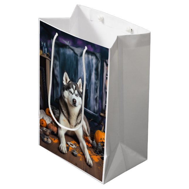 Bolsa De Regalo Mediana El Husky Siberiano Calabaza Halloween Scary (Angulo Anverso)
