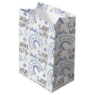 Bolsa De Regalo Mediana El invierno cálido quiere el arcoiris azul con cop