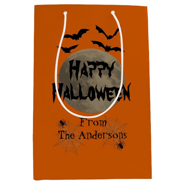 Bolsa De Regalo Mediana El Naranja negro espantó a la araña feliz Hallowee (Anverso)