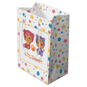 Bolsa De Regalo Mediana El oso gato gemelo Baby Shower tiñe de oscuridad