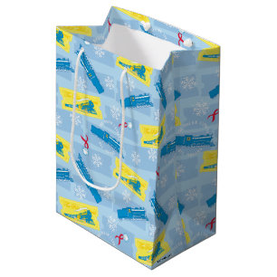 Bolsa De Regalo Mediana El Polar Express   Patrón de Tren y Ticket Retro