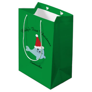 Bolsa De Regalo Mediana El primer sello de Papá Noel de Navidad