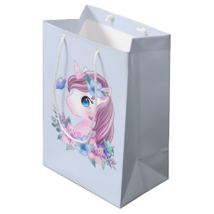 Bolsa De Regalo Mediana El unicornio de bebé, lindo y mágico, con ojos gra