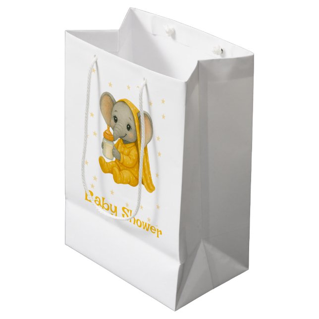 Bolsa De Regalo Mediana Elefante bebé en Baby Shower de pijamas amarillos (Angulo Anverso)
