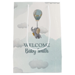 Bolsa De Regalo Mediana Elefante bebé gris, globo de aire caliente en las 