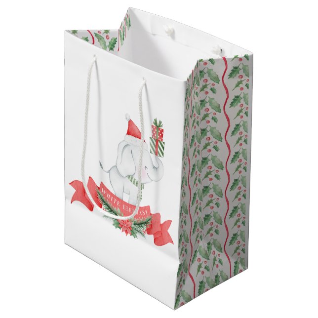 Bolsa De Regalo Mediana Elefante blanco lindo | NAVIDADES (Angulo Anverso)