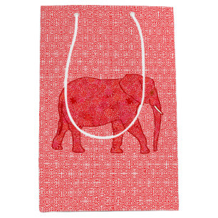 Bolsa De Regalo Mediana Elefante de flores, rojo profundo y coral