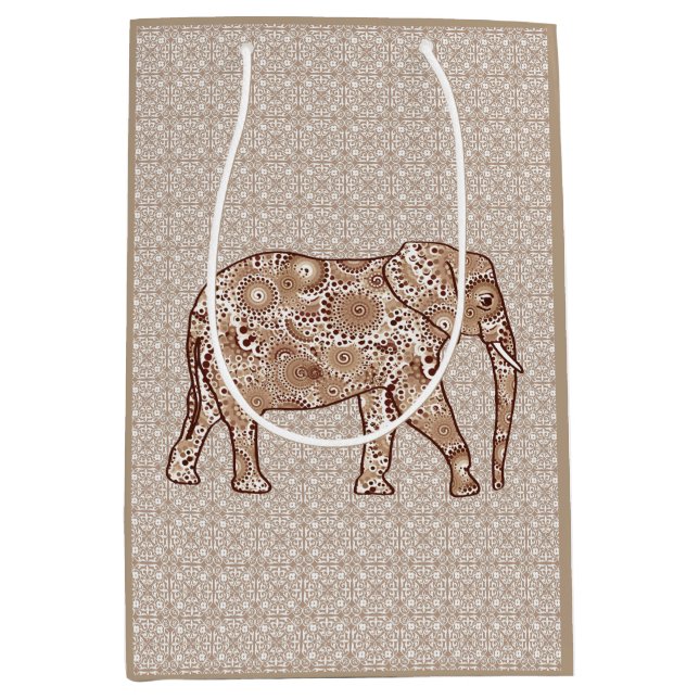Bolsa De Regalo Mediana elefante de remolino fractal - marrón y taupe (Anverso)