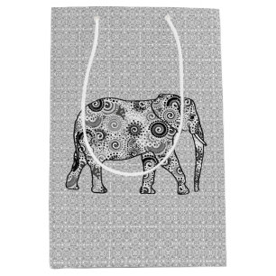 Bolsa De Regalo Mediana Elefante de Swirtal, gris, negro y blanco