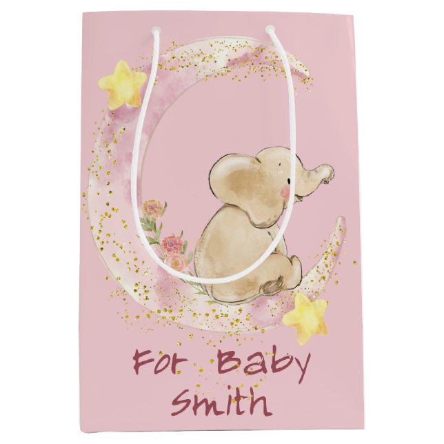 Bolsa De Regalo Mediana Elefante en una luna creciente (Anverso)
