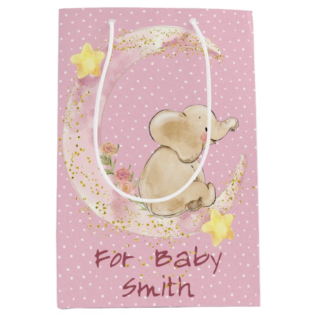 Bolsa De Regalo Mediana Elefante en una luna creciente (Anverso)