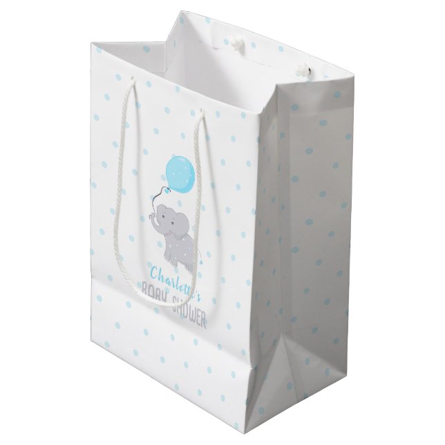 Bolsa De Regalo Mediana Elefante lindo con un niño de Baby Shower con glob (Angulo Anverso)