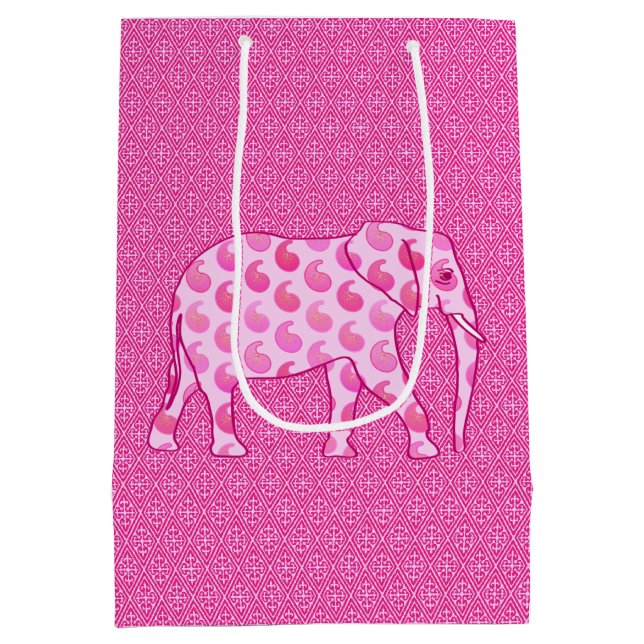 Bolsa De Regalo Mediana Elefante Paisley, rosa hielo y fucsia (Reverso)