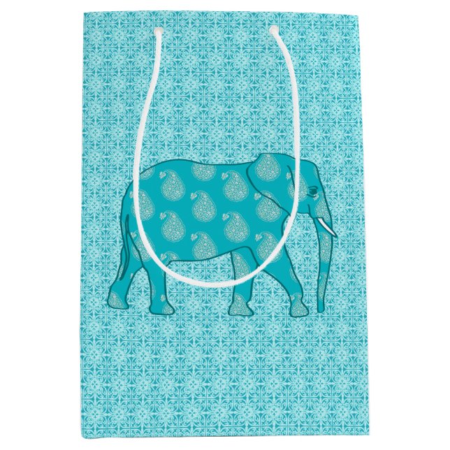 Bolsa De Regalo Mediana Elefante Paisley, Turquesa y Aqua (Anverso)