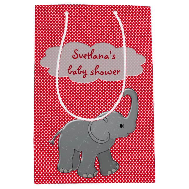Bolsa De Regalo Mediana elefante rojo de la fiesta de bienvenida al bebé (Anverso)