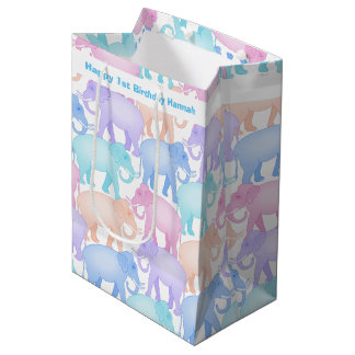 Bolsa De Regalo Mediana Elefantes lindos del primer cumpleaños de la niña