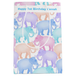 Bolsa De Regalo Mediana Elefantes lindos del primer cumpleaños de la niña