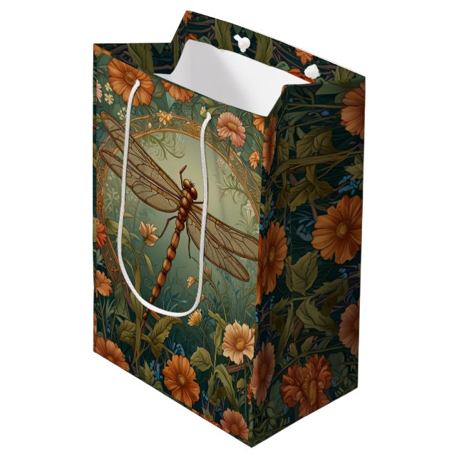 Bolsa De Regalo Mediana Elegant Art Nouveau Spring green Dragonfly (Angulo Anverso)