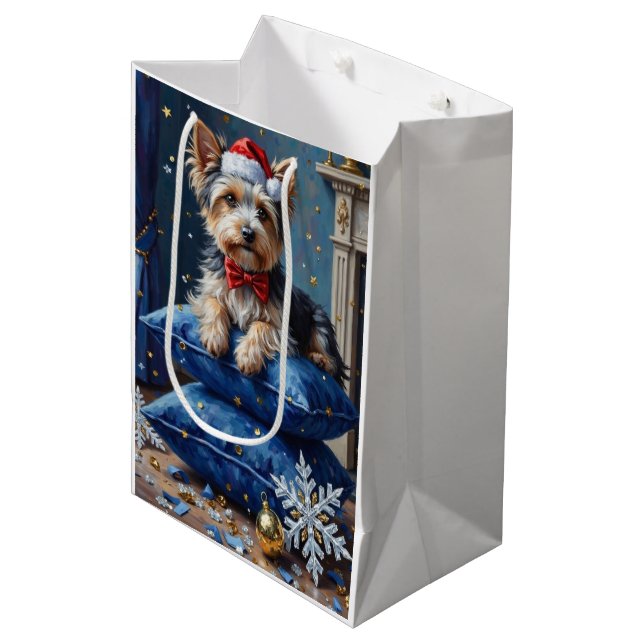 Bolsa De Regalo Mediana Elegant Biewer Terrier Dog Velvet Christmas (Angulo Anverso)