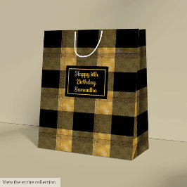 Bolsa De Regalo Mediana Elegant Black Gold Gift Bag Name Printed 