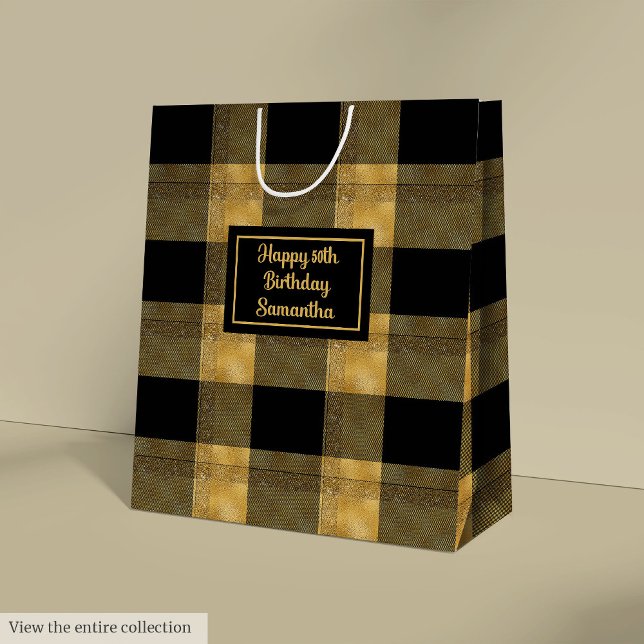 Bolsa De Regalo Mediana Elegant Black Gold Gift Bag Name Printed  (Elegant Black Gold Gift Bag Name Printed )