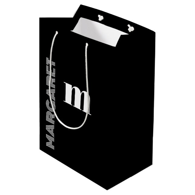Bolsa De Regalo Mediana Elegant black &white custom initial name  (Angulo reverso)