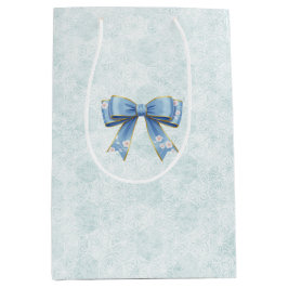 Bolsa De Regalo Mediana Elegant Blue Bow Engagement Party Invitation