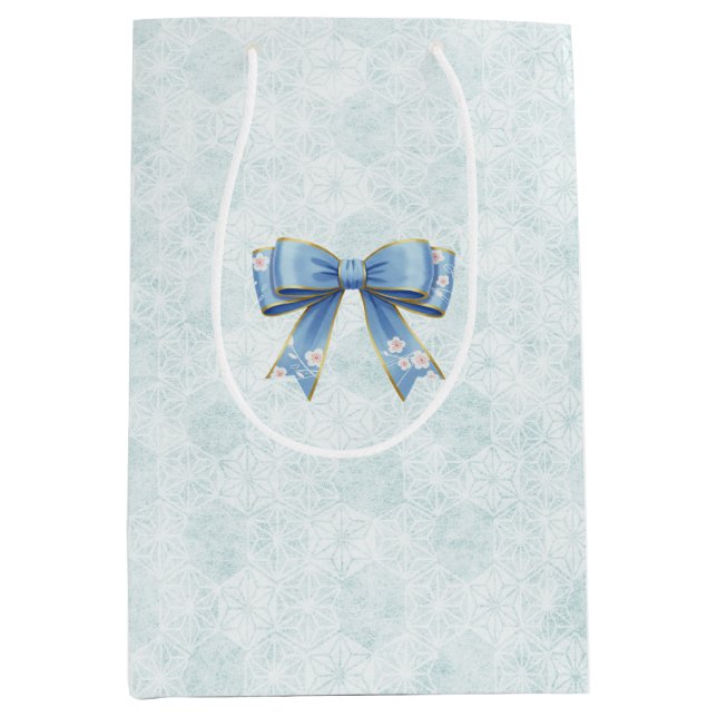 Bolsa De Regalo Mediana Elegant Blue Bow Engagement Party Invitation (Anverso)