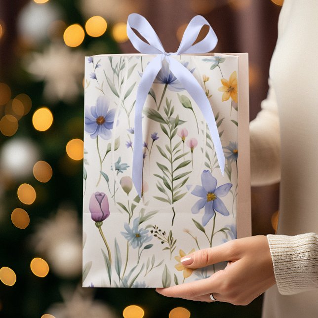 Bolsa De Regalo Mediana Elegant Blue Purple Watercolor Wildflower  (Subido por el creador)